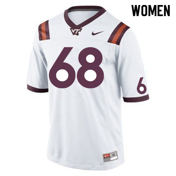 Women #68 Kaden Moore Virginia Tech Hokies College Football Jersey Sale-White - Click Image to Close